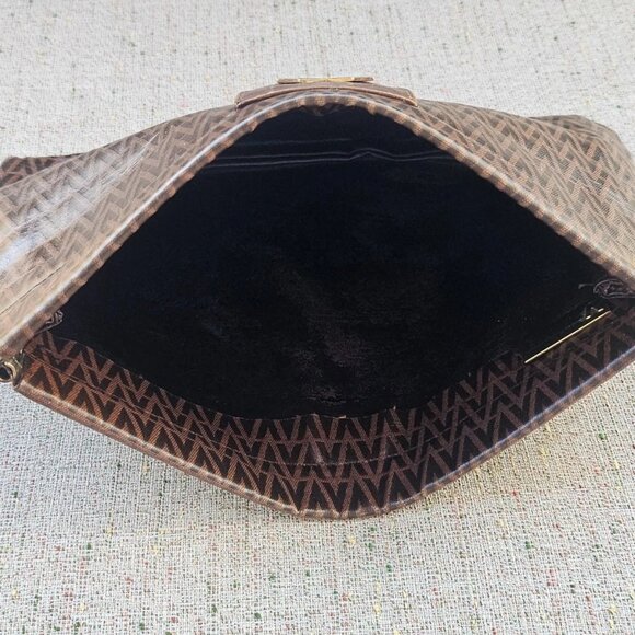 Vint Valentino Clutch Bag Make Up Bag Brown Leather Bag Cosmetic Bag Made Italy - Picture 9 of 12